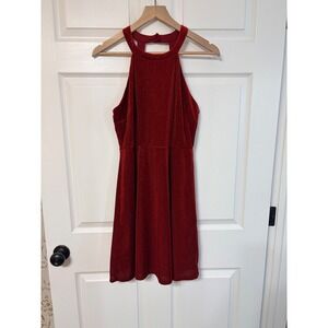 LIVE TO BE SPOILED Red Ribbed Metallic Halter Neck Mini‎ Dress XL